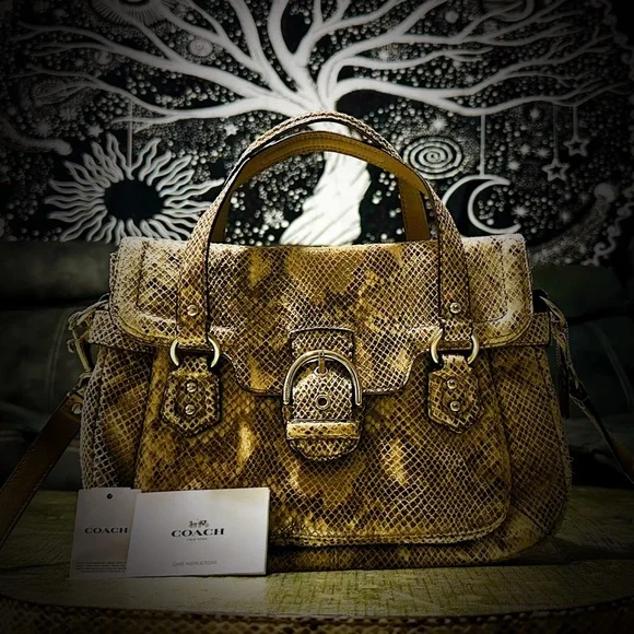 Vintage style Y2K Coach Tan Snake Print Women's Bag crossbody purse handbag - Picture 5 of 17